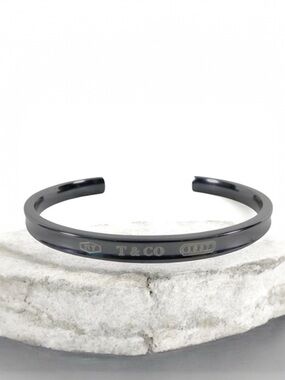 Tiffany 1837 black narrow titanium cuff bangle bracelet